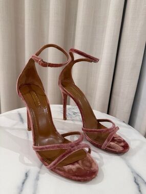 Aquazzura Dusty Rose Velvet Ankle-Strap Stiletto Sandals
